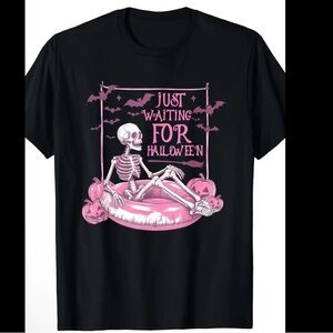 Black Just Waiting For Halloween Skeleton Graphic T-Shirt